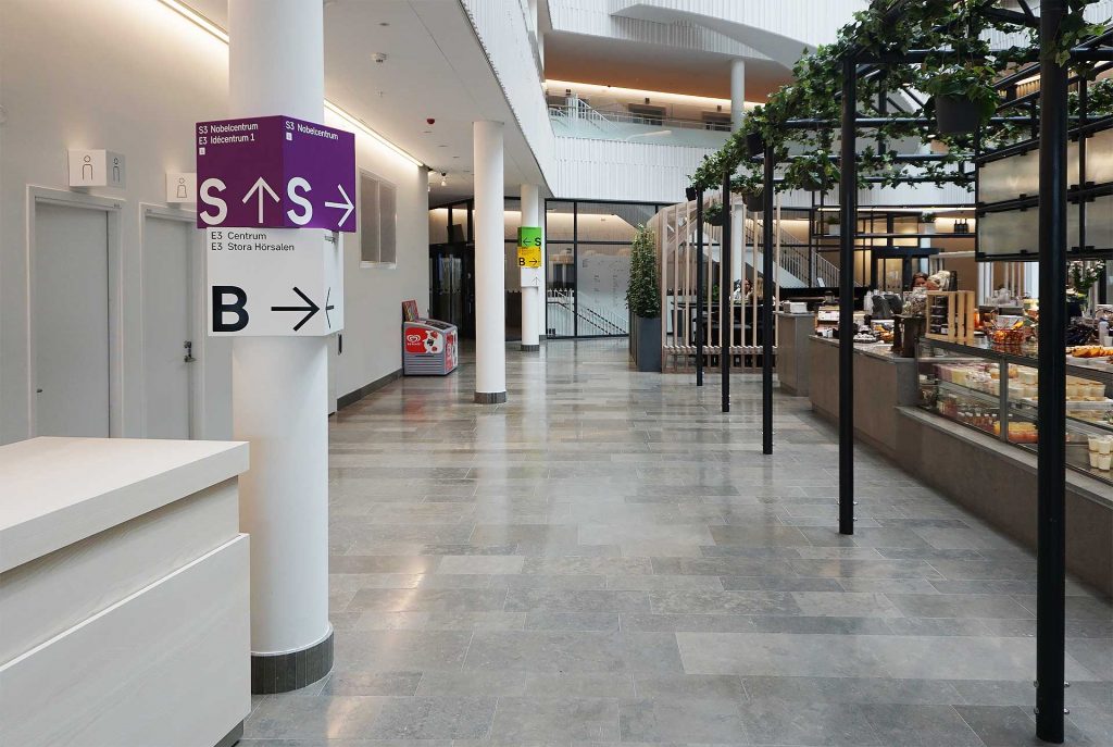 Wayfinding med hänvisningsskyltar och annat